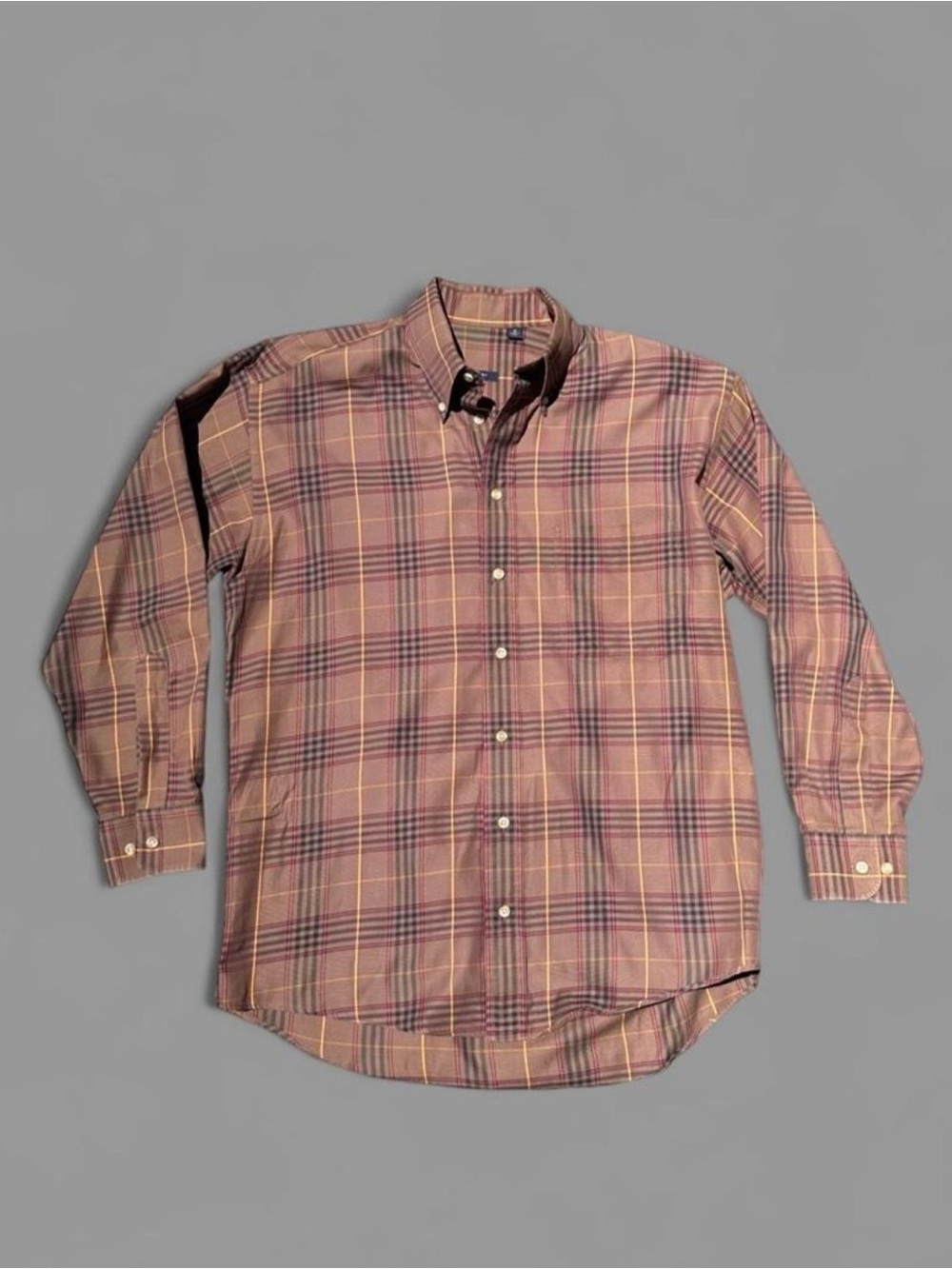BURBERRY LONDON Brown Plaid Nova Check Button Down Shirt Vintage Size M Cotton